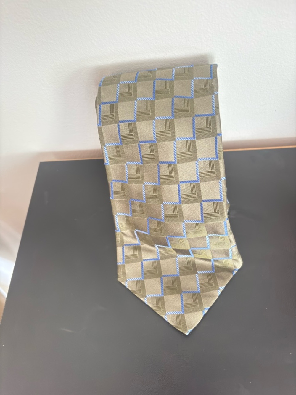 Classic Geometric Olive Green & Blue Men's Tie